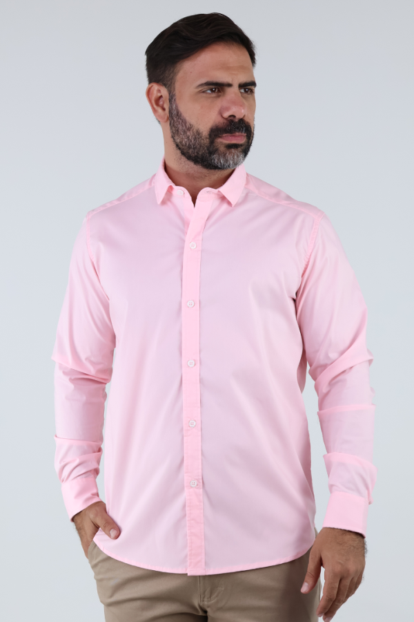 Camisa de Vestir Manga Larga Slim Fit Rosado Casual Para Hombre